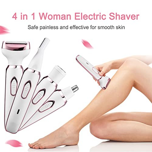 ANFOOS Electric Razor for Women - 4 in 1 Painless Hair Trimmer, Rechargeable Portable Body Shaver Set for Face, Nose, Eyebrow, Beard, Mustache, Arm, Leg, Armpit, Bikini (White, 9 Piece Set) Avelisse