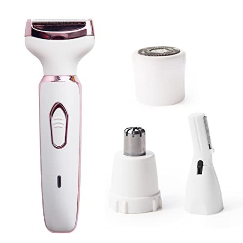 ANFOOS Electric Razor for Women - 4 in 1 Painless Hair Trimmer, Rechargeable Portable Body Shaver Set for Face, Nose, Eyebrow, Beard, Mustache, Arm, Leg, Armpit, Bikini (White, 9 Piece Set) Avelisse