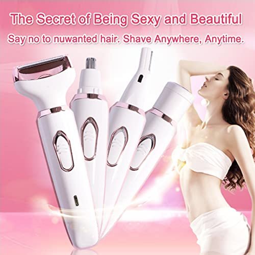 ANFOOS Electric Razor for Women - 4 in 1 Painless Hair Trimmer, Rechargeable Portable Body Shaver Set for Face, Nose, Eyebrow, Beard, Mustache, Arm, Leg, Armpit, Bikini (White, 9 Piece Set) Avelisse