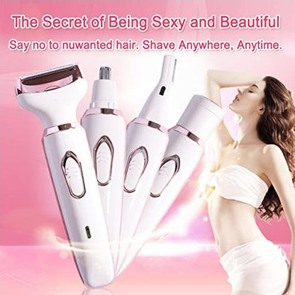 ANFOOS Electric Razor for Women - 4 in 1 Painless Hair Trimmer, Rechargeable Portable Body Shaver Set for Face, Nose, Eyebrow, Beard, Mustache, Arm, Leg, Armpit, Bikini (White, 9 Piece Set) Avelisse