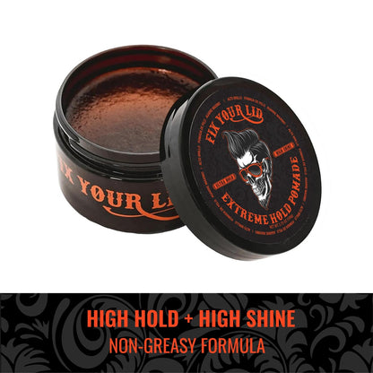 Fix Your Lid Extreme Hold Hair Pomade for Men - High Shine Water Based Hair Gel 3.75 oz