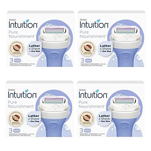 Schick Intuition Pure Nourishment Razor Refills with Organic Cocoa Butter, 12 Cartridges (4 Packs of 3) Avelisse
