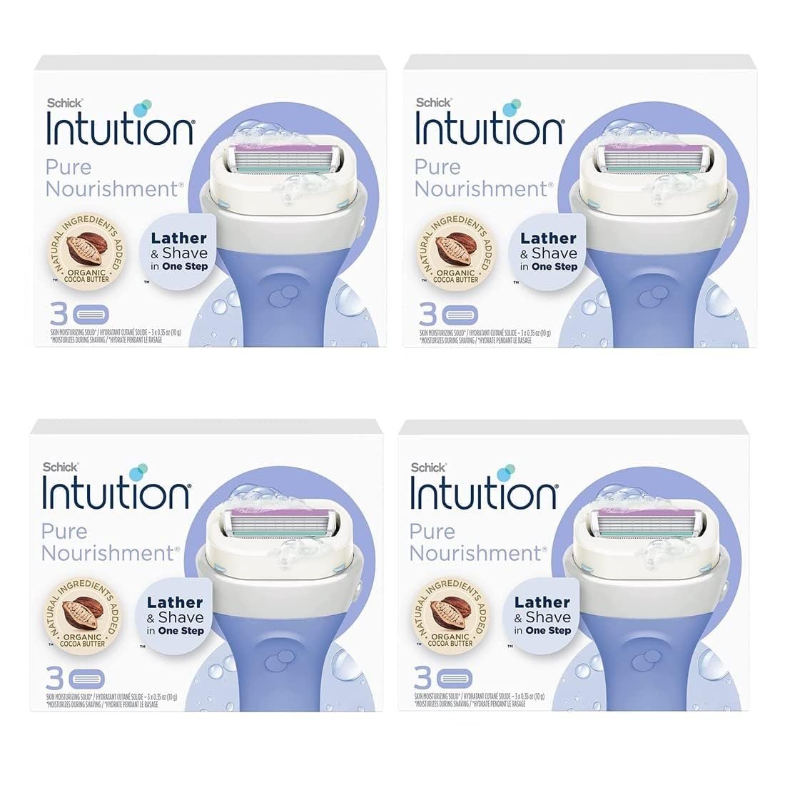 Schick Intuition Pure Nourishment Razor Refills with Organic Cocoa Butter, 12 Cartridges (4 Packs of 3) Avelisse