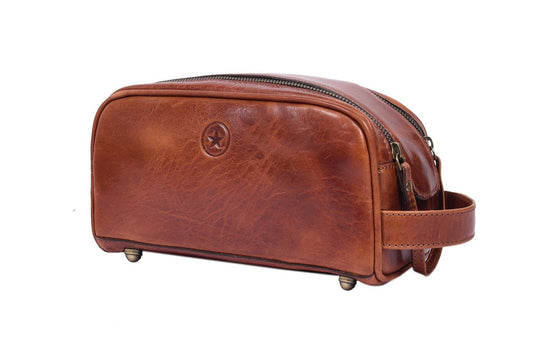 Leather Toiletry Bag for Men | Grooming Travel Kit with Waterproof Lining | Aaron Leather Goods