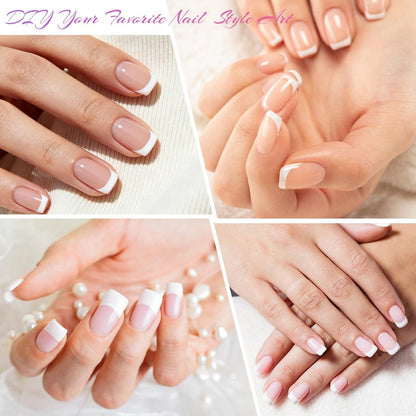 AORAEM 120 PCS Short French White Acrylic Nail Tips - Clear & White Press On False Nails for Women, 12 Sizes