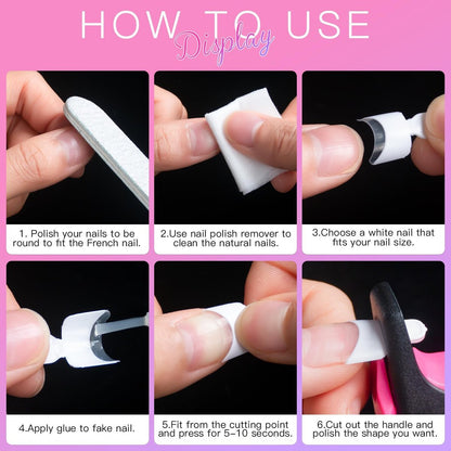 AORAEM 120 PCS Short French White Acrylic Nail Tips - Clear & White Press On False Nails for Women, 12 Sizes