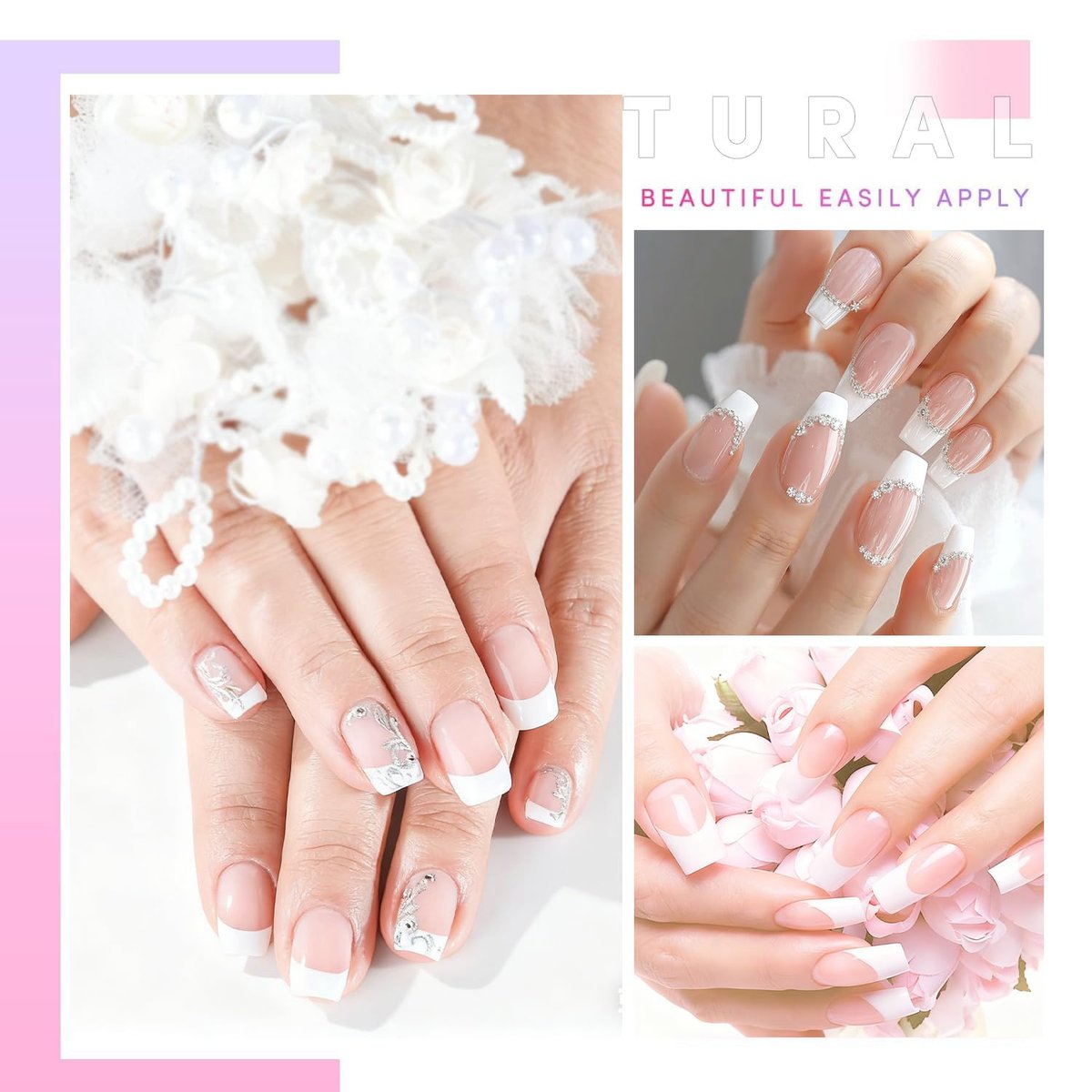 AORAEM 120 PCS Short French White Acrylic Nail Tips - Clear & White Press On False Nails for Women, 12 Sizes - görsel 13