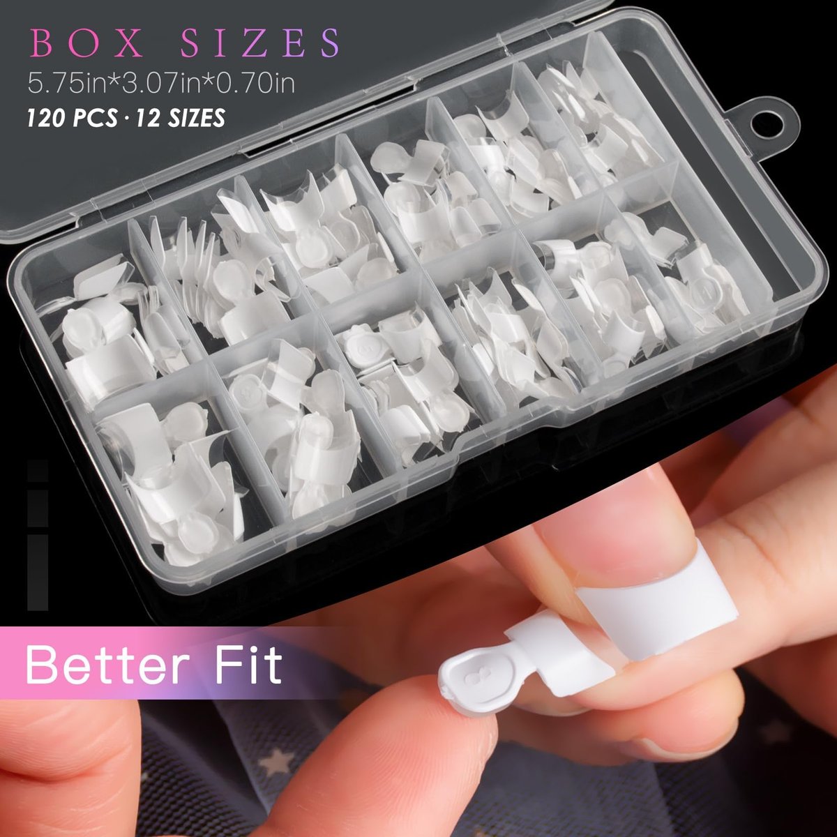 AORAEM 120 PCS Short French White Acrylic Nail Tips - Clear & White Press On False Nails for Women, 12 Sizes - görsel 3