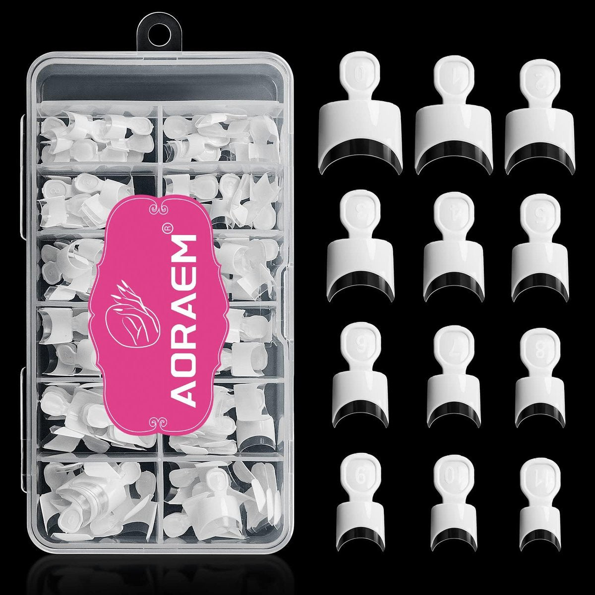 AORAEM 120 PCS Short French White Acrylic Nail Tips - Clear & White Press On False Nails for Women, 12 Sizes - görsel 1