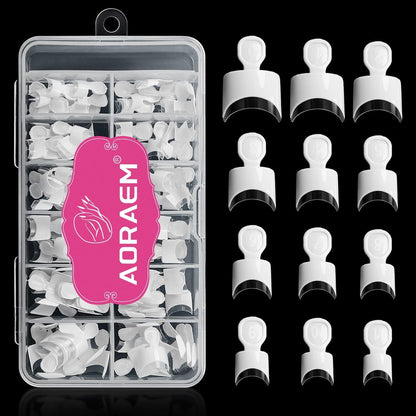 AORAEM 120 PCS Short French White Acrylic Nail Tips - Clear & White Press On False Nails for Women, 12 Sizes