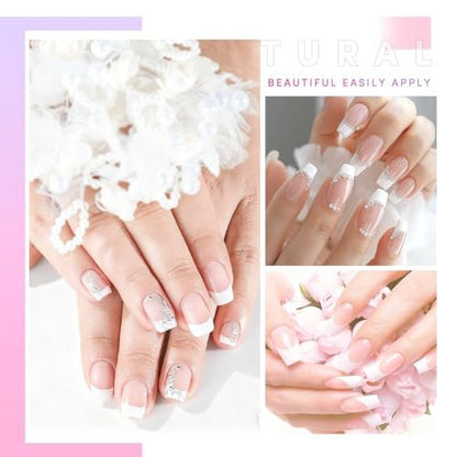 AORAEM 120 PCS Short French White Acrylic Nail Tips - Clear & White Press On False Nails for Women, 12 Sizes