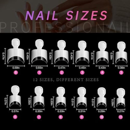 AORAEM 120 PCS Short French White Acrylic Nail Tips - Clear & White Press On False Nails for Women, 12 Sizes