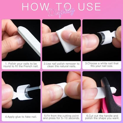 AORAEM 120 PCS Short French White Acrylic Nail Tips - Clear & White Press On False Nails for Women, 12 Sizes