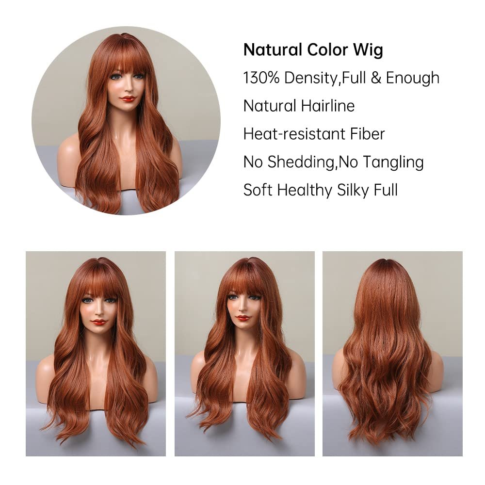 Natural Synthetic Auburn Wig with Bangs Long Curly Orange Hair for Women - Heat Resistant Kanekalon Fibre Wig by HAIRCUBE - görsel 6