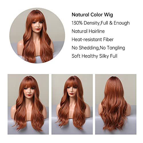 Natural Synthetic Auburn Wig with Bangs Long Curly Orange Hair for Women - Heat Resistant Kanekalon Fibre Wig by HAIRCUBE - görsel 5