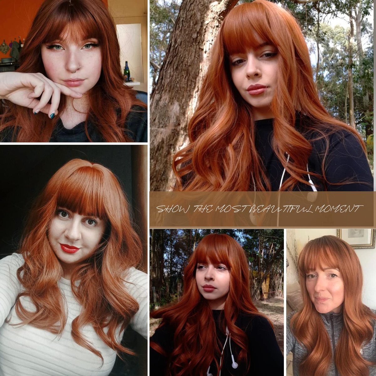 Natural Synthetic Auburn Wig with Bangs Long Curly Orange Hair for Women - Heat Resistant Kanekalon Fibre Wig by HAIRCUBE - görsel 8