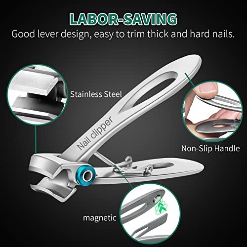 SZHLUX Ultra Wide Jaw Opening Nail Clippers Set - Stainless Steel Fingernail and Toenail Cutter for Thick Nails, Ingrown Nails, Men & Women - Silver - görsel 6