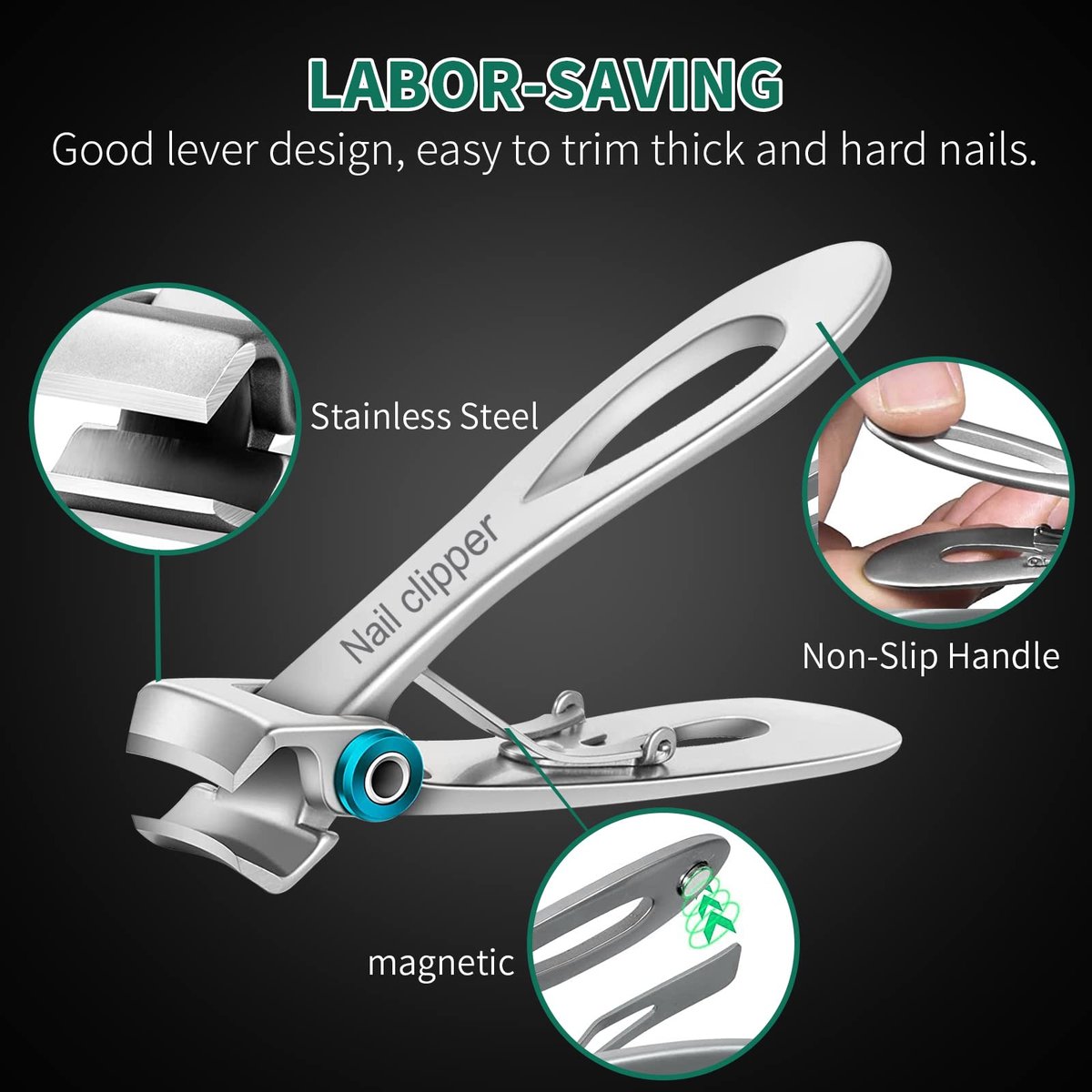 SZHLUX Ultra Wide Jaw Opening Nail Clippers Set - Stainless Steel Fingernail and Toenail Cutter for Thick Nails, Ingrown Nails, Men & Women - Silver - görsel 5