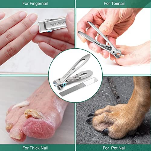 SZHLUX Ultra Wide Jaw Opening Nail Clippers Set - Stainless Steel Fingernail and Toenail Cutter for Thick Nails, Ingrown Nails, Men & Women - Silver - görsel 4