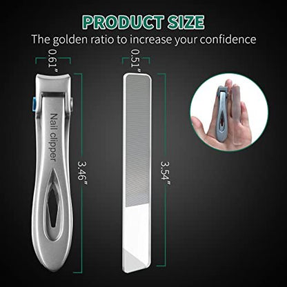 SZHLUX Ultra Wide Jaw Opening Nail Clippers Set - Stainless Steel Fingernail and Toenail Cutter for Thick Nails, Ingrown Nails, Men & Women - Silver