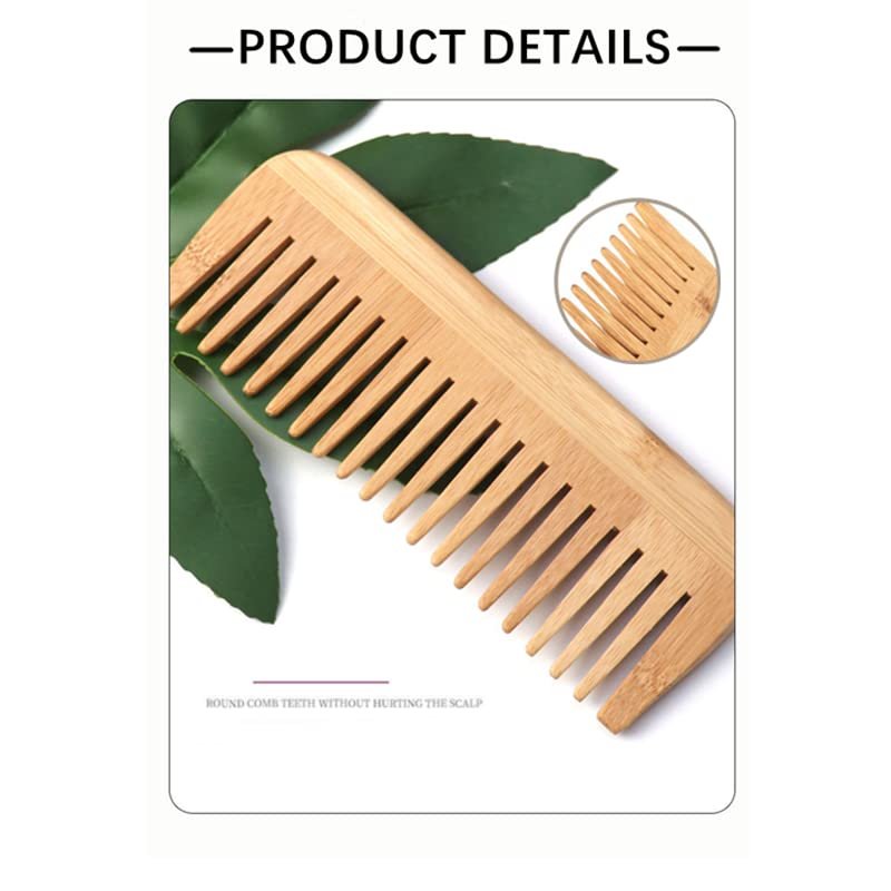 Mnixy Wide-Tooth Bamboo Hair Detangling Comb - Anti-Static, No Handle, Large for Long Hair - görsel 6