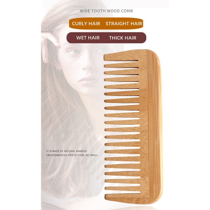 Mnixy Wide-Tooth Bamboo Hair Detangling Comb - Anti-Static, No Handle, Large for Long Hair - görsel 7