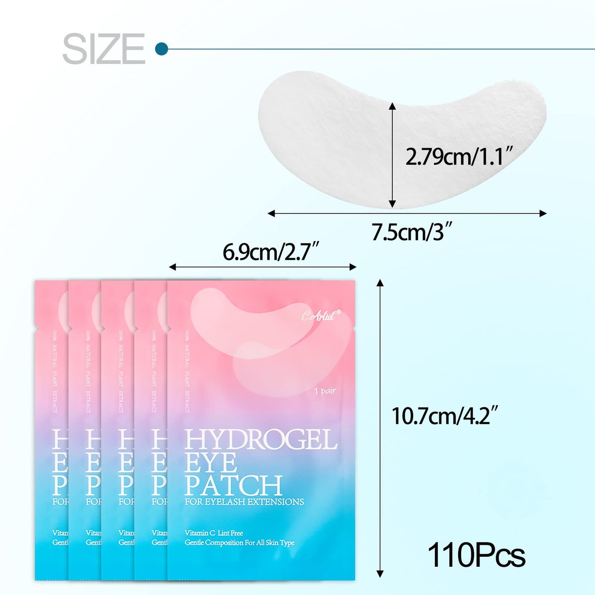 110 Pairs C. ARTIST 100% Natural Eyelash Extension Under Eye Gel Pads - Collagen & Aloe Vera Hydrogel Eye Patches Kit for Lash Techs Avelisse