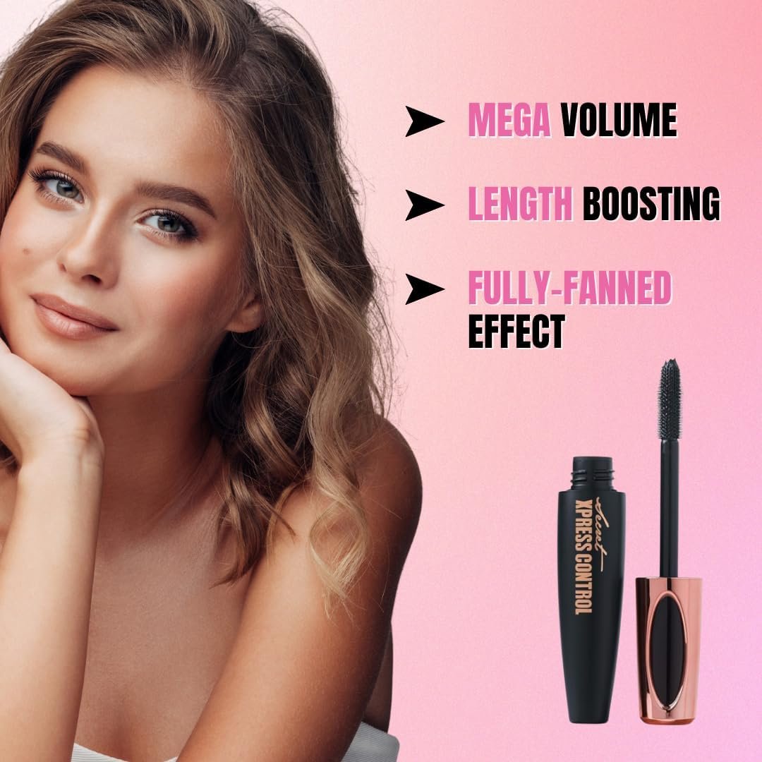 Secret Xpress Control Silk Fiber Mascara 4D – Lengthening & Thickening, Long Lasting & Smudge-Proof (2-Pack, Black) Avelisse