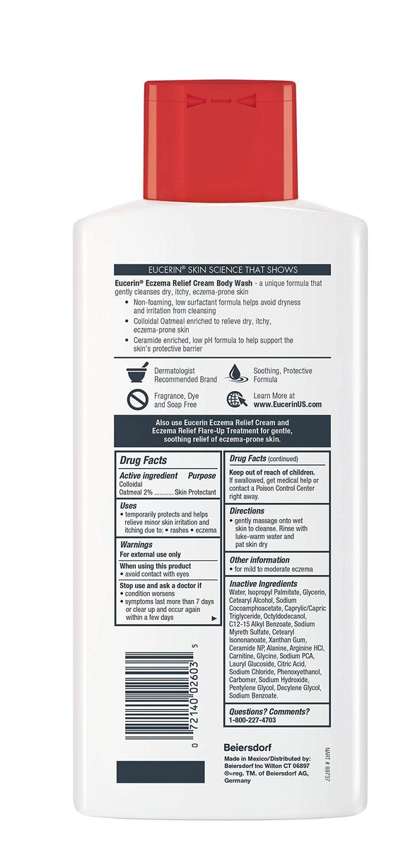 Eucerin Eczema Relief Cream & Body Wash Set – Colloidal Oatmeal Skin Protectant, 2-Pack (13.5 Fl Oz Body Wash + 5 Oz Cream) Avelisse