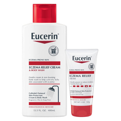 Eucerin Eczema Relief Cream & Body Wash Set – Colloidal Oatmeal Skin Protectant, 2-Pack (13.5 Fl Oz Body Wash + 5 Oz Cream) Avelisse