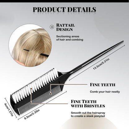 2 Pcs Black Smoothing and Sectioning Brush Set - Double-Sided Comb for Edge Teasing, Parting, and Ballroom Dancing Hairstyling Avelisse