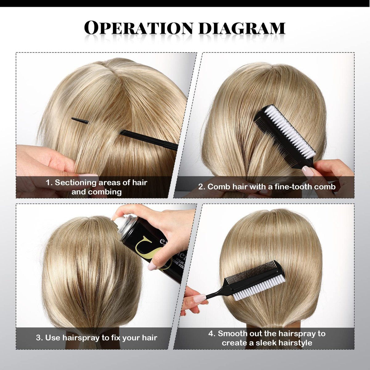 2 Pcs Black Smoothing and Sectioning Brush Set - Double-Sided Comb for Edge Teasing, Parting, and Ballroom Dancing Hairstyling Avelisse