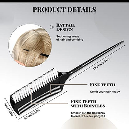 2 Pcs Black Smoothing and Sectioning Brush Set - Double-Sided Comb for Edge Teasing, Parting, and Ballroom Dancing Hairstyling Avelisse
