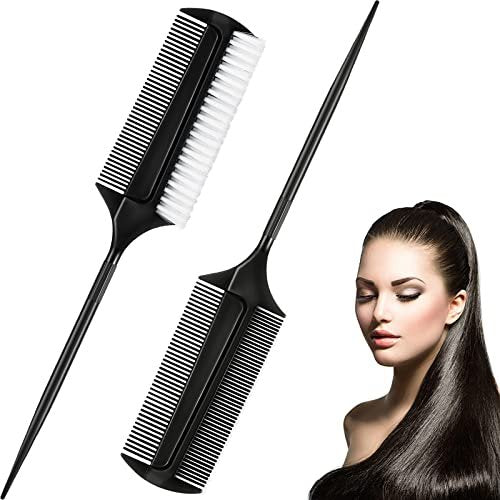 2 Pcs Black Smoothing and Sectioning Brush Set - Double-Sided Comb for Edge Teasing, Parting, and Ballroom Dancing Hairstyling Avelisse