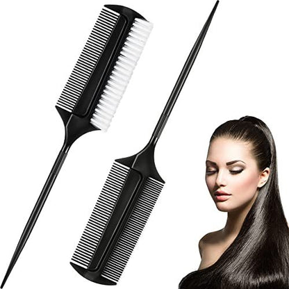 2 Pcs Black Smoothing and Sectioning Brush Set - Double-Sided Comb for Edge Teasing, Parting, and Ballroom Dancing Hairstyling Avelisse