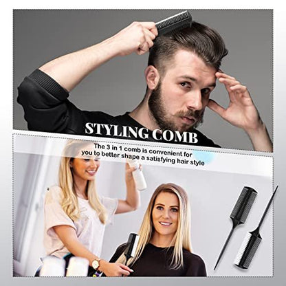 2 Pcs Black Smoothing and Sectioning Brush Set - Double-Sided Comb for Edge Teasing, Parting, and Ballroom Dancing Hairstyling Avelisse