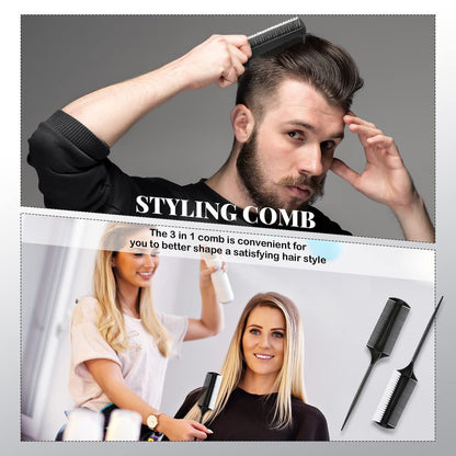2 Pcs Black Smoothing and Sectioning Brush Set - Double-Sided Comb for Edge Teasing, Parting, and Ballroom Dancing Hairstyling Avelisse