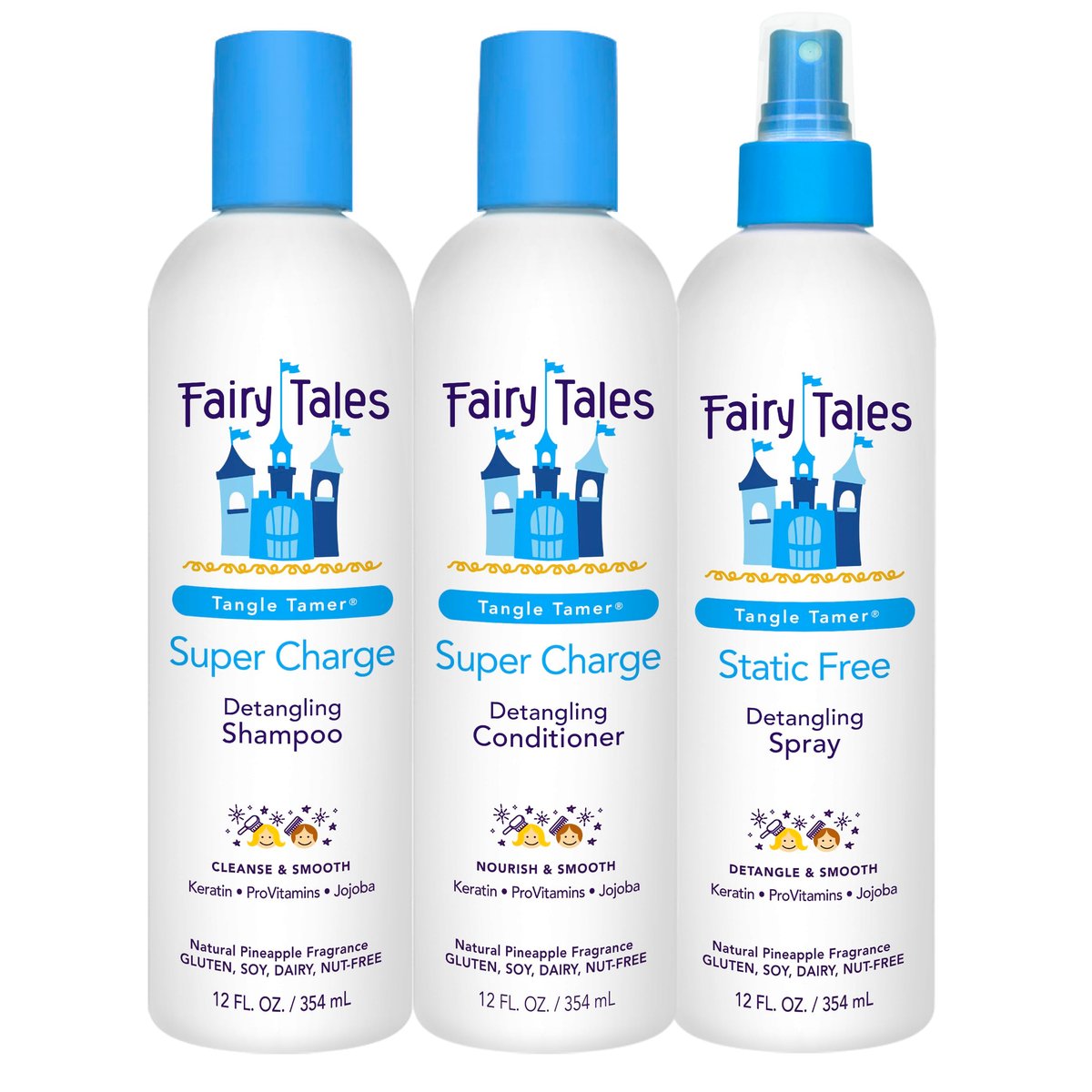Fairy Tales Tangle Tamer Detangling Shampoo, Conditioner & Spray for Kids - Ultra Moisturizing, Anti-Frizz, Paraben & Sulfate Free - 12 oz (3-Pack) Avelisse