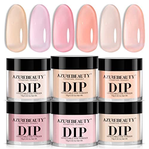 AZUREBEAUTY Dip Powder Set 6 Pcs Translucent Nude Pink Sheer Color - Natural Clear Dipping Powder Milky Jelly Effect for French Nail Art, Starter Manicure Salon DIY at Home - görsel 2