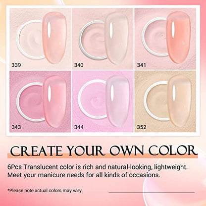 AZUREBEAUTY Dip Powder Set 6 Pcs Translucent Nude Pink Sheer Color - Natural Clear Dipping Powder Milky Jelly Effect for French Nail Art, Starter Manicure Salon DIY at Home
