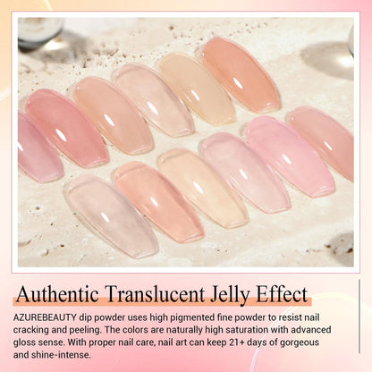 AZUREBEAUTY Dip Powder Set 6 Pcs Translucent Nude Pink Sheer Color - Natural Clear Dipping Powder Milky Jelly Effect for French Nail Art, Starter Manicure Salon DIY at Home