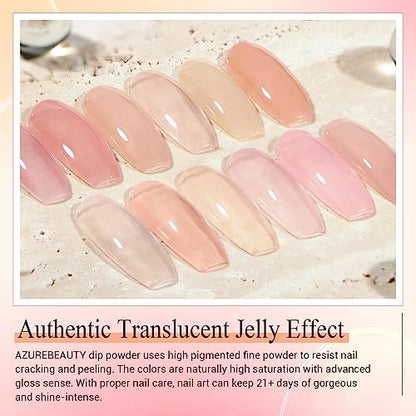 AZUREBEAUTY Dip Powder Set 6 Pcs Translucent Nude Pink Sheer Color - Natural Clear Dipping Powder Milky Jelly Effect for French Nail Art, Starter Manicure Salon DIY at Home