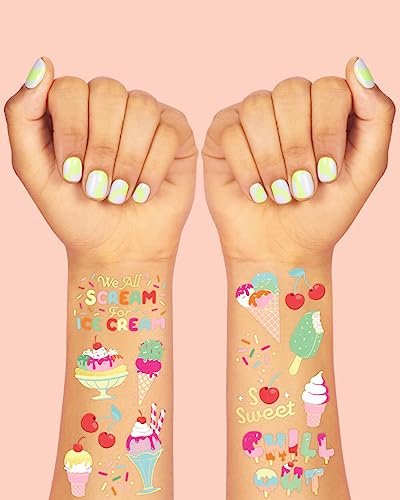 xo, Fetti Ice Cream Birthday Party Temporary Tattoos for Kids - 56 Glitter Styles | Dessert, Sweet Baby Shower Party Supplies, Arts and Crafts