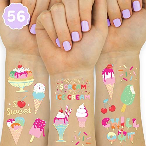 xo, Fetti Ice Cream Birthday Party Temporary Tattoos for Kids - 56 Glitter Styles | Dessert, Sweet Baby Shower Party Supplies, Arts and Crafts - görsel 1