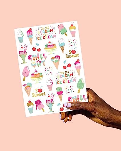 xo, Fetti Ice Cream Birthday Party Temporary Tattoos for Kids - 56 Glitter Styles | Dessert, Sweet Baby Shower Party Supplies, Arts and Crafts - görsel 9