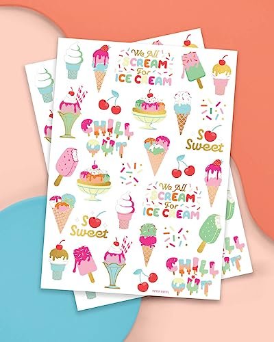 xo, Fetti Ice Cream Birthday Party Temporary Tattoos for Kids - 56 Glitter Styles | Dessert, Sweet Baby Shower Party Supplies, Arts and Crafts - görsel 3