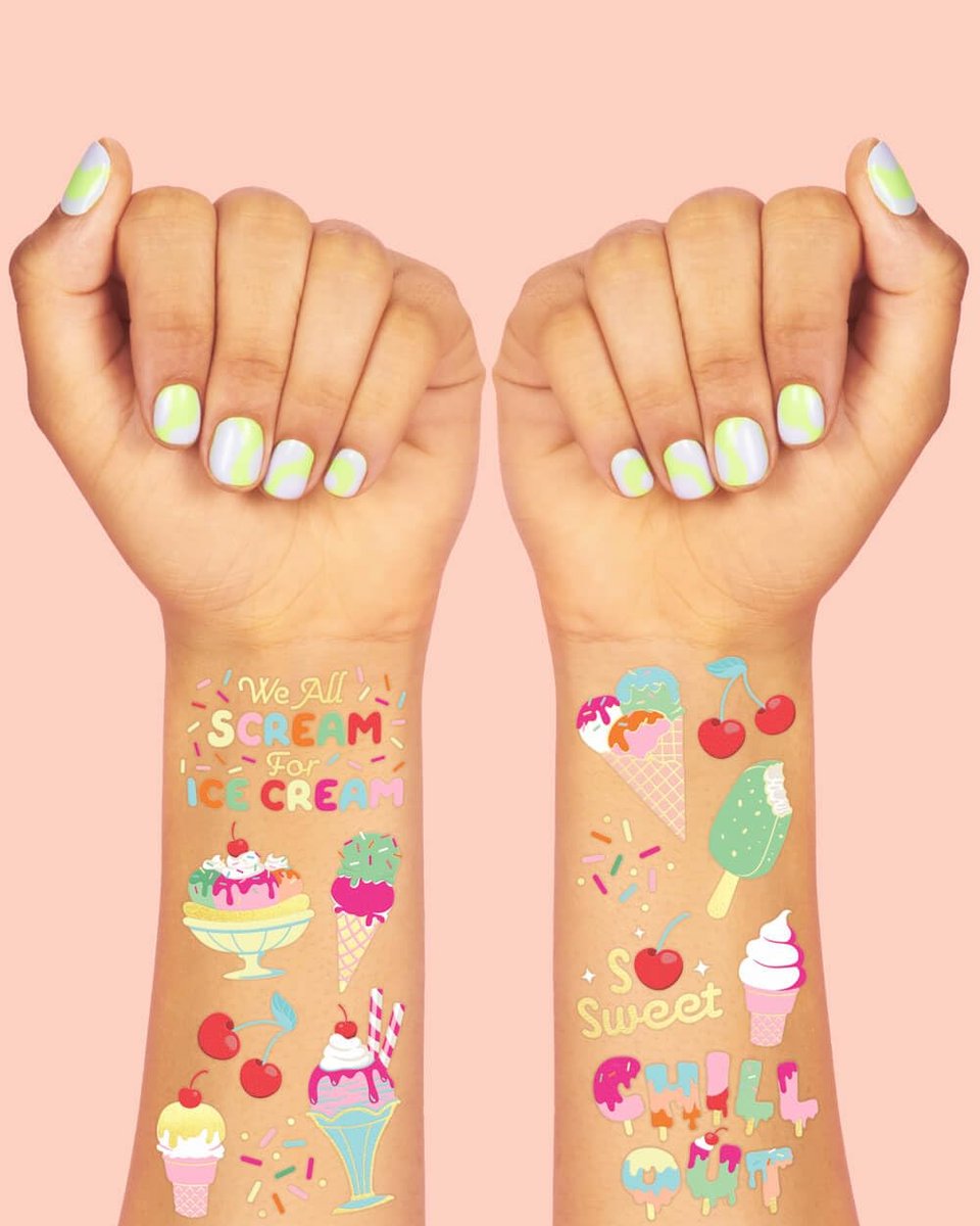 xo, Fetti Ice Cream Birthday Party Temporary Tattoos for Kids - 56 Glitter Styles | Dessert, Sweet Baby Shower Party Supplies, Arts and Crafts - görsel 6