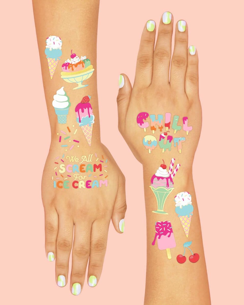 xo, Fetti Ice Cream Birthday Party Temporary Tattoos for Kids - 56 Glitter Styles | Dessert, Sweet Baby Shower Party Supplies, Arts and Crafts - görsel 8