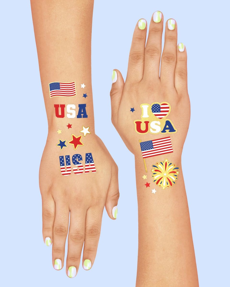 xo, Fetti Fourth of July Temporary Tattoos - 70 Patriotic Designs | Red White Blue Party Supplies for Memorial Day & Independence Day - görsel 5