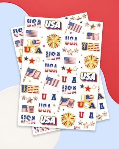 xo, Fetti Fourth of July Temporary Tattoos - 70 Patriotic Designs | Red White Blue Party Supplies for Memorial Day & Independence Day - görsel 4